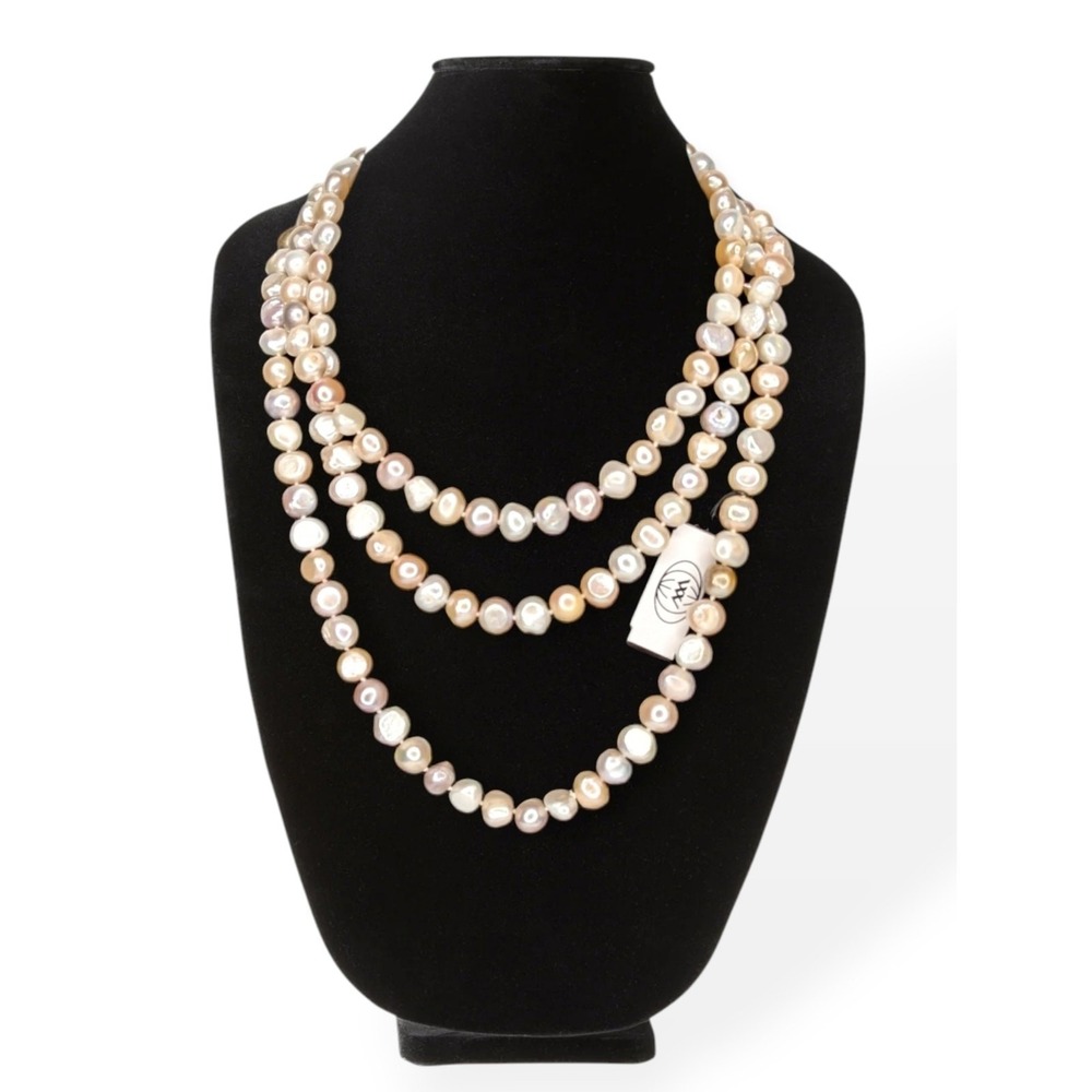 Colleen Lopez Large Pearl Necklace Baroque Pastels Long Strand Freshwater 8-10mm